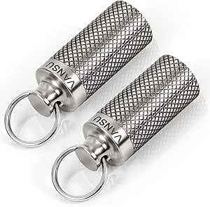 Titanium Waterproof Keychain Pill Holder Container,Portable Mini Size Pill Box Case for Outdoor Travel Camping （2 Pack）