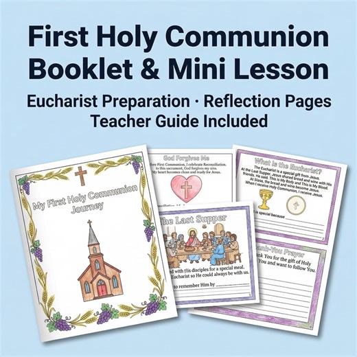 First Holy Communion Booklet Catholic Kids | Printable Mini Book Eucharist Lesson Teacher Guide Sacrament Prep Activity CCD Homeschool - Etsy