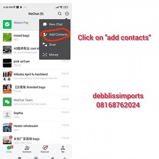 How to add chinese suppliers's contacts on Wechat app.