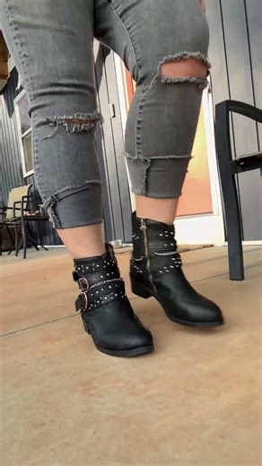 Chain & buckle ankle boots 👢 edgy details, soft faux leather, and an easy zip-up fit that looks way