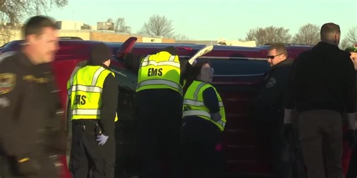 Crash leaves vehicle on its side off Avenue of the Cities
