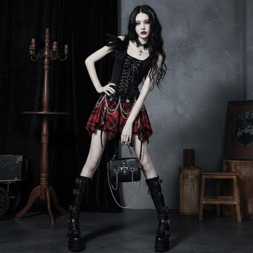 Gothic Plaid Mini Skirt and Corset Set, Mall Goth Grunge Red Tartan Skirt, Punk Rock Aesthetic Alt Clothing, Dark Academia Streetwear - Etsy Canada