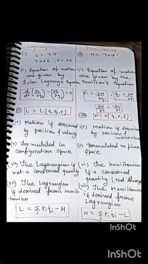 Short notes on lagrangian and Hamiltonian mechanics #physics