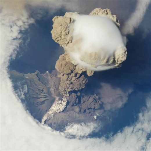Volcano eruption as seen from ISS.