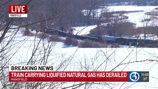 Fourteen cars carrying flammable liquid natural gas derailed in #Mansfield this morning, state officials confirmed. Here's an update with what we know. | WFSB - Channel 3 Eyewitness News