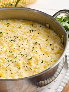 If you're stuck in a dinner rut, this Sweet Corn Risotto will get you out of it quick! This one is delicious on its own, or served with some plump grilled shrimp on top. 😍🌽 Grab the recipe in the comments below! 👇 #budgetbytes #dinnerideas #risotto #cornrecipes | Budget Bytes