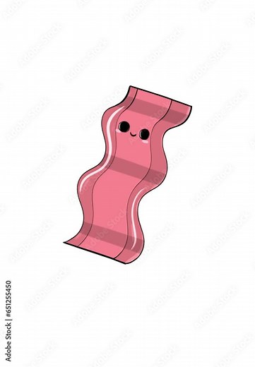 Bacon, bacon food kawaii cartoon, Cute kawaii bacon cartoon character vector illustration no background video animation png