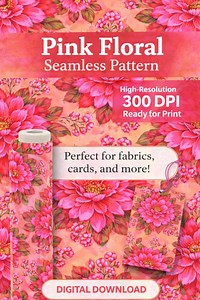 Pink Floral Seamless Pattern | Bold Fuchsia Flower Digital Paper | 300 DPI Printable Fabric Design | Surface Pattern Download - Etsy