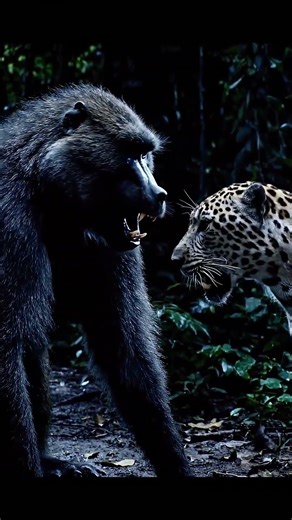 Midnight Jungle Miracle Black-Grey Baboon Saves a Mother Hedgehog from a Leopard #animalrescue