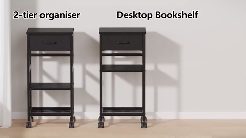 Korfile Printer Stand with Storage, Small Rolling Printer Table for Home Office, 3-Tier Printer Cart with Wheels, Modern Industrial Nightstand with Drawer, Side Table for Living Room,Bedroom, Black