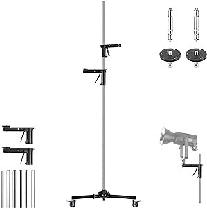 Selens 98.4”/250cm Heavy Duty Light Stand with 2 Pistol Grips, Detachable Poles, 360°Swivel Casters, 1/4” to 3/8” Screw Adapter, for Photography Monolight, Softbox, Camera, Max Load 33lbs/15kg