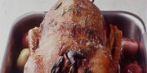 Goose with roasted apples and onions