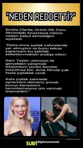 Emilia Clarke Neden 'Grinin Elli Tonu'nu Reddetti? 😲#magazin #grinin50tonu#ilginçbilgiler