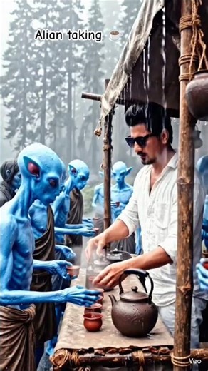 Alian Taking the Tea ☕ by human on the earth 🌎, #aishorts