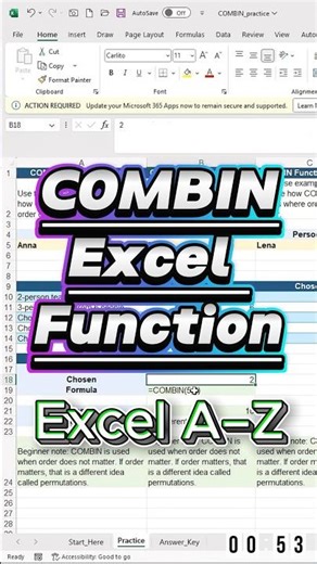COMBIN Function in Excel — count possible groups fast