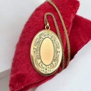 Antique Gold Filled Locket Necklace: Floral Etched Oval Pendant, 24" Chain - Etsy