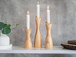 OLEEK Wooden Candlestick Holders Set to Suit Any Style of Decor - Durable & Easy to Clean Wood Candlestick Holders - Set of 3 Wooden Taper Candle Holders - Wood Candle Holder Create A Warm Atmosphere