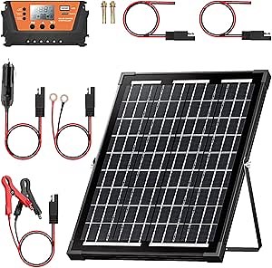 10W Solar Panel Kit, 10A 12V/24V Charge Controller with 10 Watts 12 Volt Monocrystalline Waterproof Solar Panel,Cables, U-Bracket, for Car Automotive Boat Marine RV Trailer