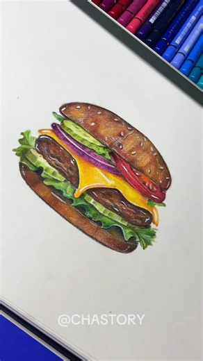 🤤Realistic Food Art | Drawing a Burger with Colored Pencils #shorts #realisticdrawing #howtodraw
