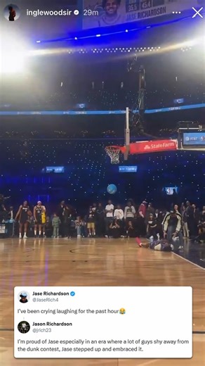 Shout out to Jase Richardson, who laughed about his fall during the 2026 NBA Dunk Contest. And shout out to his proud father, 2x Dunk Champion Jason Richardson. | Ballislife
