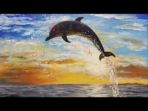 Easy Dolphin Sunset Seascape Acrylic Painting LIVE Instruction