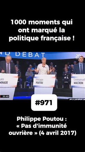 Politis&Vous on Instagram: "Pendant le grand débat présidentiel de 2017, Philippe Poutou, candidat du NPA, crée la surprise par son franc-parler radical face aux favoris. Il s’en prend directement à François Fillon et Marine Le Pen, alors visés par des enquêtes judiciaires sur des emplois fictifs. Il lance la phrase culte : « Nous, quand on est convoqués par la police, on n’a pas d’immunité ouvrière ! », dénonçant les privilèges des élus. Marine Le Pen tente de répliquer ironiquement, mais Pouto