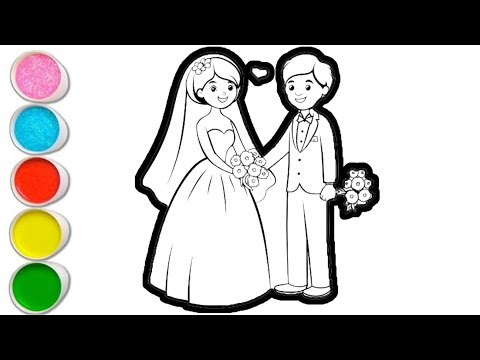 cute bride and groom drawing and colouring for kids and toddlers - ABC rhyme song for kids 👰‍♀️🤵‍♂️
