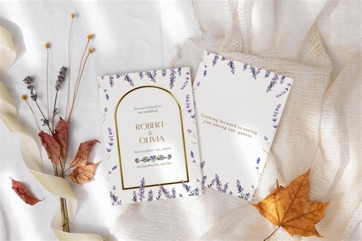 Lavender Wedding Invitation Template: Editable Double Sided Flat Card, Purple Watercolor Floral Invite Download - Etsy