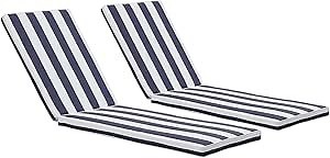 PERFECT GARDEN Outdoor Chaise Lounge Cushions Set of 2, 75"x22"x3" Thick Patio Chaise Cushions with Straps, Water-Resistant & Fade-Resistant Foam for Pool, Lawn Furniture-Navy Blue/Wite Striped
