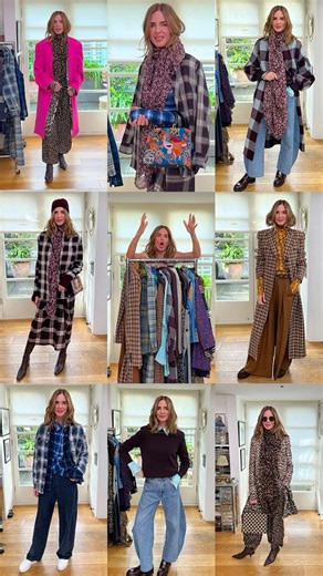 I almost don’t want to say it aloud incase I frighten it away... but spring is finally coming. This week’s Closet Confessions is all about shedding the drabness of winter and embracing the joy of prints and patterns – even if it isn't warm enough to shed the layers yet... Watch the full version on YouTube https://trinny.co/patterns Blue jeans: A.W.A.K.E. MODE Blue shirt: Serena Bute Aubergine jumper: COS Check coat: Essentiel Antwerp Belt: Zara Scarf: Louis Vuitton Brown trousers: ME EM Yellow t