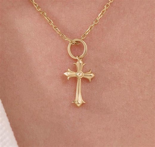 14K Solid Gold Cross Pendant Necklace, Ships From USA, Dainty Cross Charm, Christmas Jewelry Gift for Her, Minimalist Crucifix Necklace - Etsy