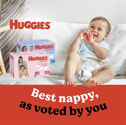 Guess what?! Our Ultra Dry nappies have been voted the best nappy by you! Thank you for all of the love & support, baby 🤍 | Huggies
