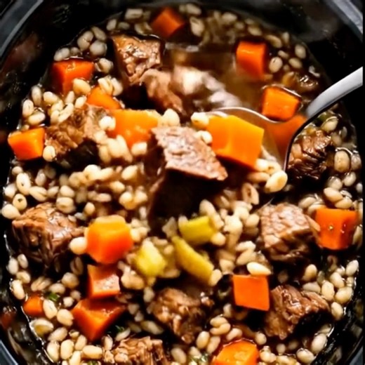 5-Ingredient Slow Cooker Beef & Barley Soup Servings: 6 servings Ingredients: 1 1/2 pounds beef stew meat, cut into bite-sized pieces 1 cup pearl barley, rinsed 1 medium onion, chopped 8 cups beef broth (or enough to cover by about 1 inch) 2 cups frozen mixed vegetables (like carrots, peas, corn, and green beans) Salt and black pepper, to taste (optional, not counted in the 5 ingredients) Directions: 1. Start by placing the beef stew meat in the bottom of a 5- to 6-quart slow cooker. Spread it o