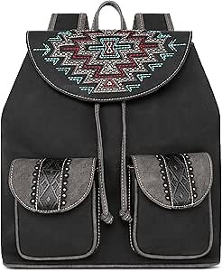 Montana West Western Aztec Collection Backpack with Dual Flap Close Pocket MW1207-9110BK, G-black