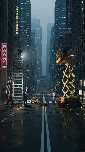 Futuristic street renovation timelapse