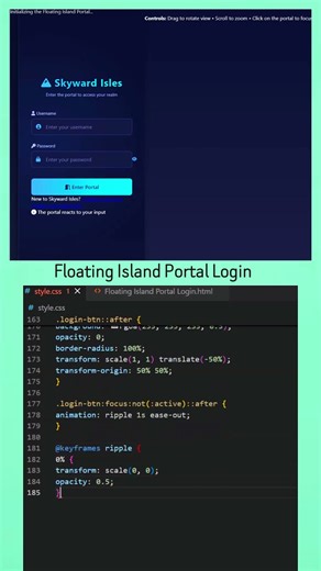 Floating Island Portal Login UI – Unreal 3D Login Page | HTML CSS JS #coding #htmlcss #js #viral