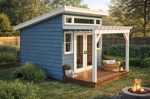 10x12 Guest House Shed Plans - Modern Office Shed With Deck Pergola Guide - PDF Download - Etsy