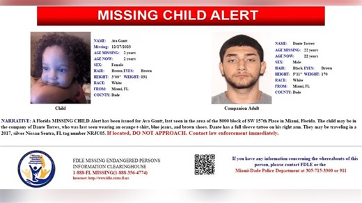 Missing 2-year-old girl from Miami found safe in Palm Beach County