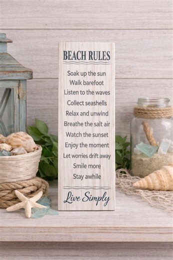 Beach Rules Sign: Coastal Wall Decor, Beach House Accent - Etsy