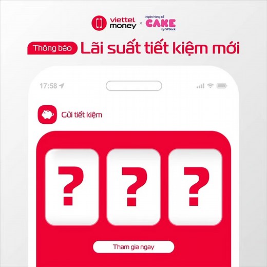 📣Viettel Money thông báo lãi suất gửi tiết kiệm tăng lên 6,5%/năm Tin vui dành cho khách hàng muốn tích luỹ và sinh lời hiệu quả. Giờ đây, chỉ với vài thao tác, bạn có thể gửi tiết kiệm ngân hàng CAKE trực tuyến trên Viettel Money và tận hưởng: 💰Lãi suất 6,5%/năm 💰Kỳ hạn linh hoạt từ 1 tháng 💰Quản lý và tất toán dễ dàng mọi lúc, mọi nơi Mở Viettel Money, vào mục Tiết kiệm và gửi ngay hôm nay để hưởng lãi suất hấp dẫn! Chi tiết xem tại: https://viettelmoney.go.link/tietkiem1 #ViettelMoney #Ti