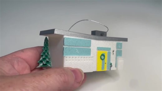 Mid-century Modern Christmas House Ornament: Hand-painted Retro Holiday Including Year Tag - Etsy