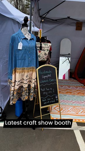 Latest craft booth set up. Got lots of new stuff! #craftshowdisplay #upcycledclothing #sewlovelythings | Rene Gillming