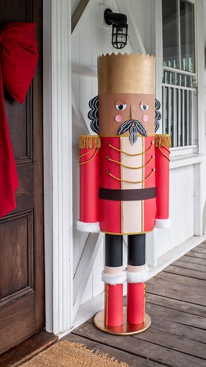Geneva Vanderzeil on Instagram: "Making a Giant Nutcracker! Aka: turning cardboard into Christmas magic🎄So many of you guys asked me to attempt this project because it’s really hard to get these giant nutcrackers in Australia, so I did! There are so many different ways to go about this but I decided to use cardboard. I know I know, I’m at risk of becoming the girl who posts only cardboard projects but this one worked so well! I thought it would be really hard, but it turned out to be fun