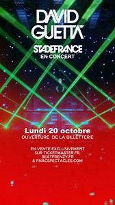 David Guetta en concert à Paris ‑ The Ultimate Rave Tour 2026 🎧 Dates exclusives en France David Guetta vous donne rendez‑vous pour une série de shows électrisants : Paris – Stade de France : 11, 12 & 13 juin 2026 🎫 Billets disponibles en exclusivité sur : 👉 http://beatfrenzy.fr | GO EVENT PARIS