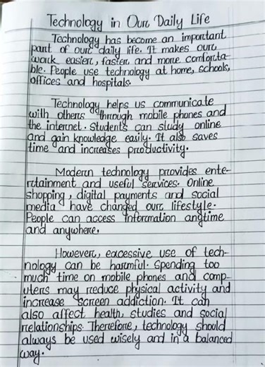 Daily Life and Technology | Beautiful Essay Writing 🖊️