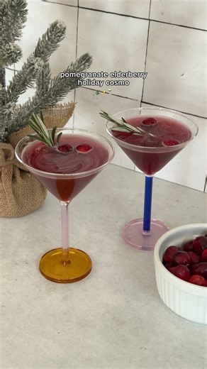 Just Made on Instagram: "A festive martini for your holiday party 🎄⁠🍸️❤️⁠ ⁠ ⁠ ✨ POMEGRANATE ELDERBERRY HOLIDAY COSMO:⁠ • ⁠3 oz Just Made Pomegranate Elderberry juice⁠ • ⁠2 oz vodka⁠ • ⁠1 oz cranberry juice⁠ • ⁠½ oz fresh lime juice⁠ • ⁠½ oz orange liqueur⁠ • ⁠Sugared cranberries + rosemary sprig for garnish⁠ ⁠ INSTRUCTIONS:⁠ • ⁠Add all ingredients to a shaker with ice.⁠ • ⁠Shake until frosty and pour into a chilled martini glass.⁠ • ⁠Garnish with a rosemary sprig and a few sugared cranberries⁠