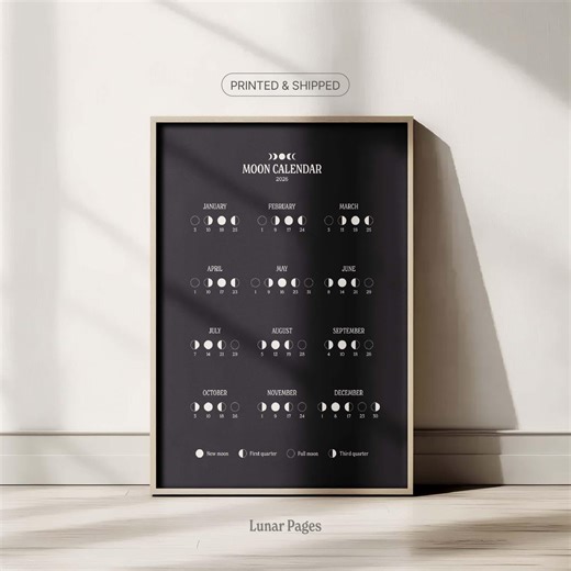Lunar Calendar 2026 | Minimalist Moon Phase Calendar Poster | Simple Astrology Print - Etsy