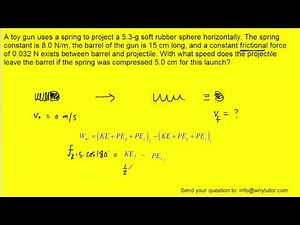 A toy gun uses a spring to project a 5.3-g soft rubber sphere horizontally. The spring constant is 8