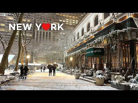 [4K] 🇺🇸 Snowy Night Stroll in Manhattan, NYC | Magical Winter Scenes ⛄❄️Feb. 2025