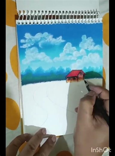 How to make a village scenery using oil pastels #shorts #oilpastels #drawing #colours #easytutorial